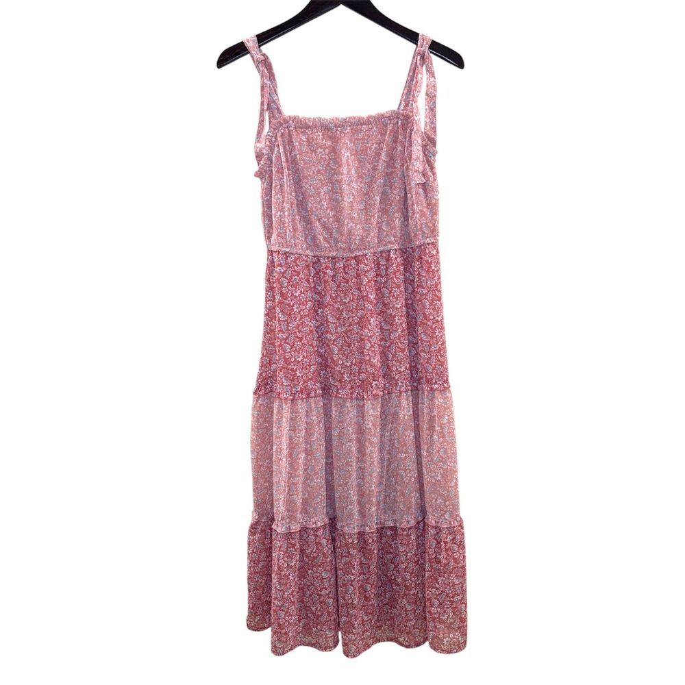 Sincerely Jules Floral Tiered Midi Dress Pink Size Small